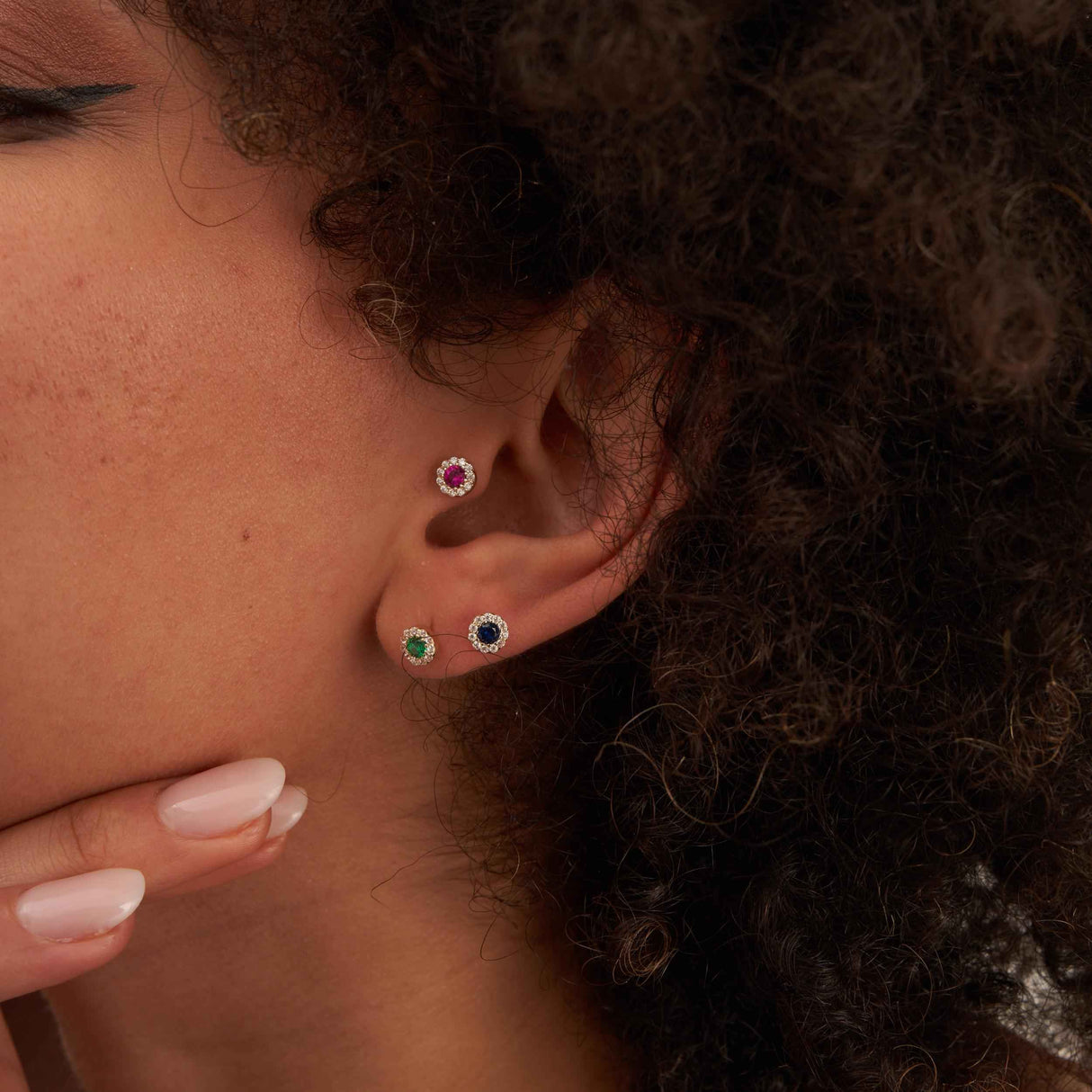 14K Gold Halo Stud Earrings Sapphire Emerald Ruby Diamond Look Birthstone Jewelry