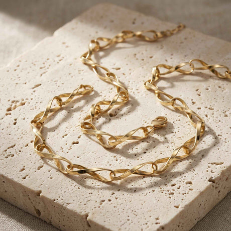 14K Solid Gold Twisted Infinity Link Chain Necklace 3.8mm