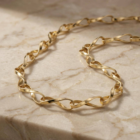 14K Solid Gold Twisted Infinity Link Chain Necklace 3.8mm