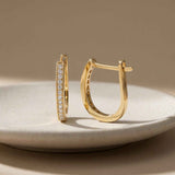 14K Gold Diamond Simulant Hoop Earrings Oval Huggie CZ Pavé Minimal Gold Hoops