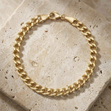 14K Solid Gold Cuban Link Bracelet, Real Gold Chain Jewelry