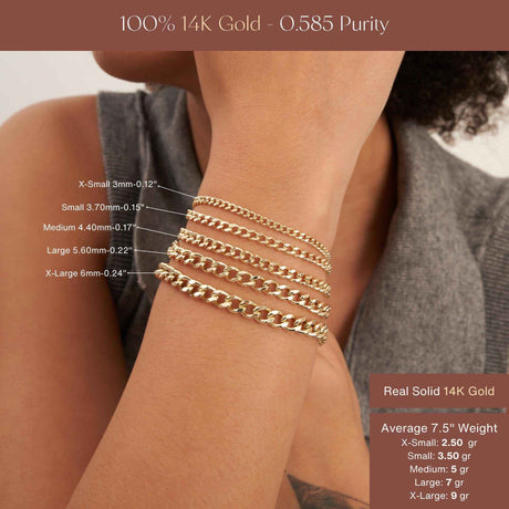 14K Solid Gold Cuban Link Bracelet, Real Gold Chain Jewelry