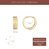 14K Solid Gold Wavy Hoop Earrings, Chunky Ripple Huggie Gold Hoops