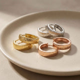 14K Solid Gold Wavy Hoop Earrings, Chunky Ripple Huggie Gold Hoops