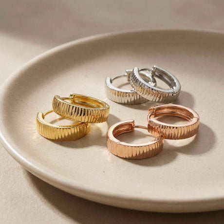 14K Solid Gold Wavy Hoop Earrings, Chunky Ripple Huggie Gold Hoops