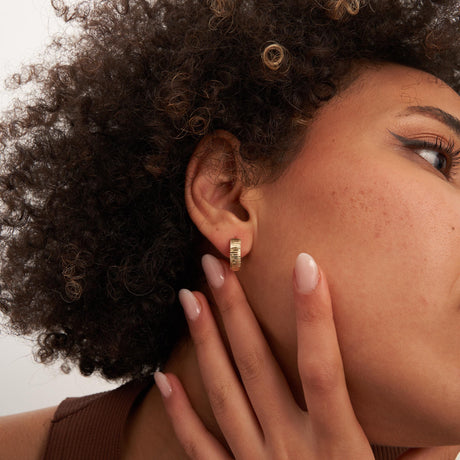 14K Solid Gold Wavy Hoop Earrings, Chunky Ripple Huggie Gold Hoops
