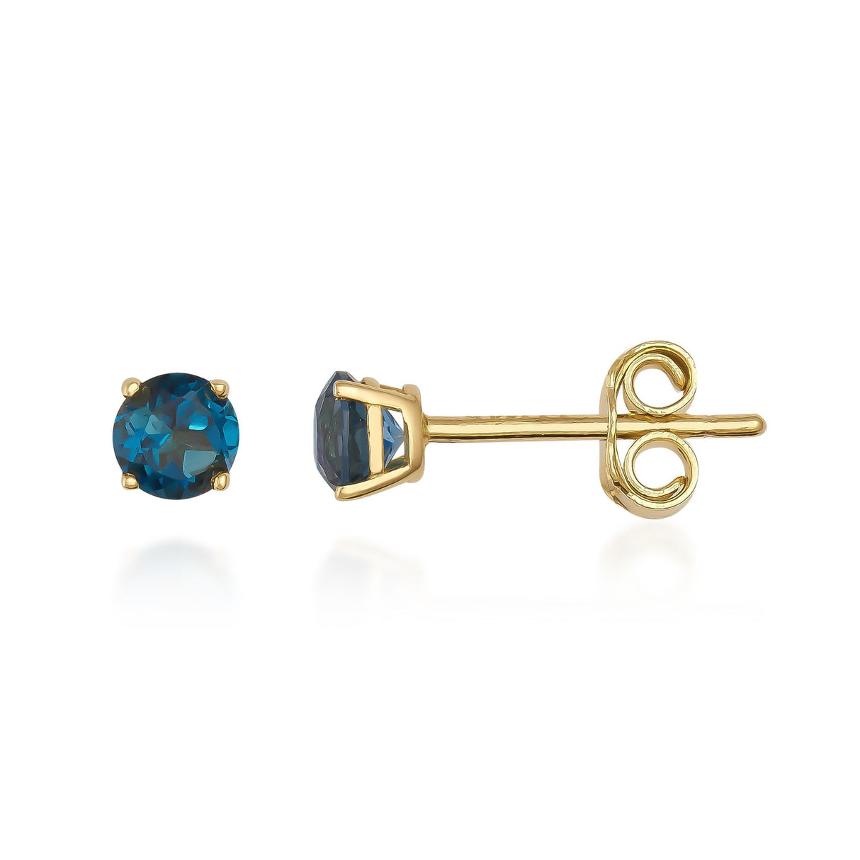 14K Gold Topaz Stud Earrings 4mm Round Gemstone Blue White Peridot Minimal
