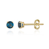 14K Gold Topaz Stud Earrings 4mm Round Gemstone Blue White Peridot Minimal