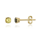 14K Gold Topaz Stud Earrings 4mm Round Gemstone Blue White Peridot Minimal