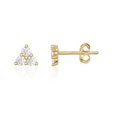 14K Gold CZ Cluster Stud Earrings Triangle Dainty Diamond Look Minimal Stud