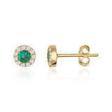 14K Gold Halo Stud Earrings Sapphire Emerald Ruby Diamond Look Birthstone Jewelry
