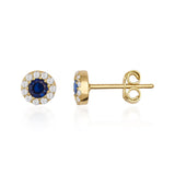 14K Gold Halo Stud Earrings Sapphire Emerald Ruby Diamond Look Birthstone Jewelry