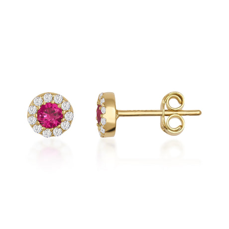 14K Gold Halo Stud Earrings Sapphire Emerald Ruby Diamond Look Birthstone Jewelry