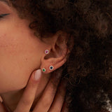 14K Gold Halo Stud Earrings Sapphire Emerald Ruby Diamond Look Birthstone Jewelry