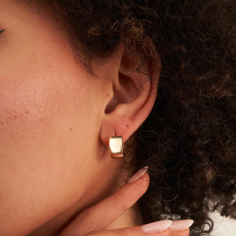 14K Gold Chunky Huggie Hoop Earrings Small Medium Large Minimal Thick Hoops