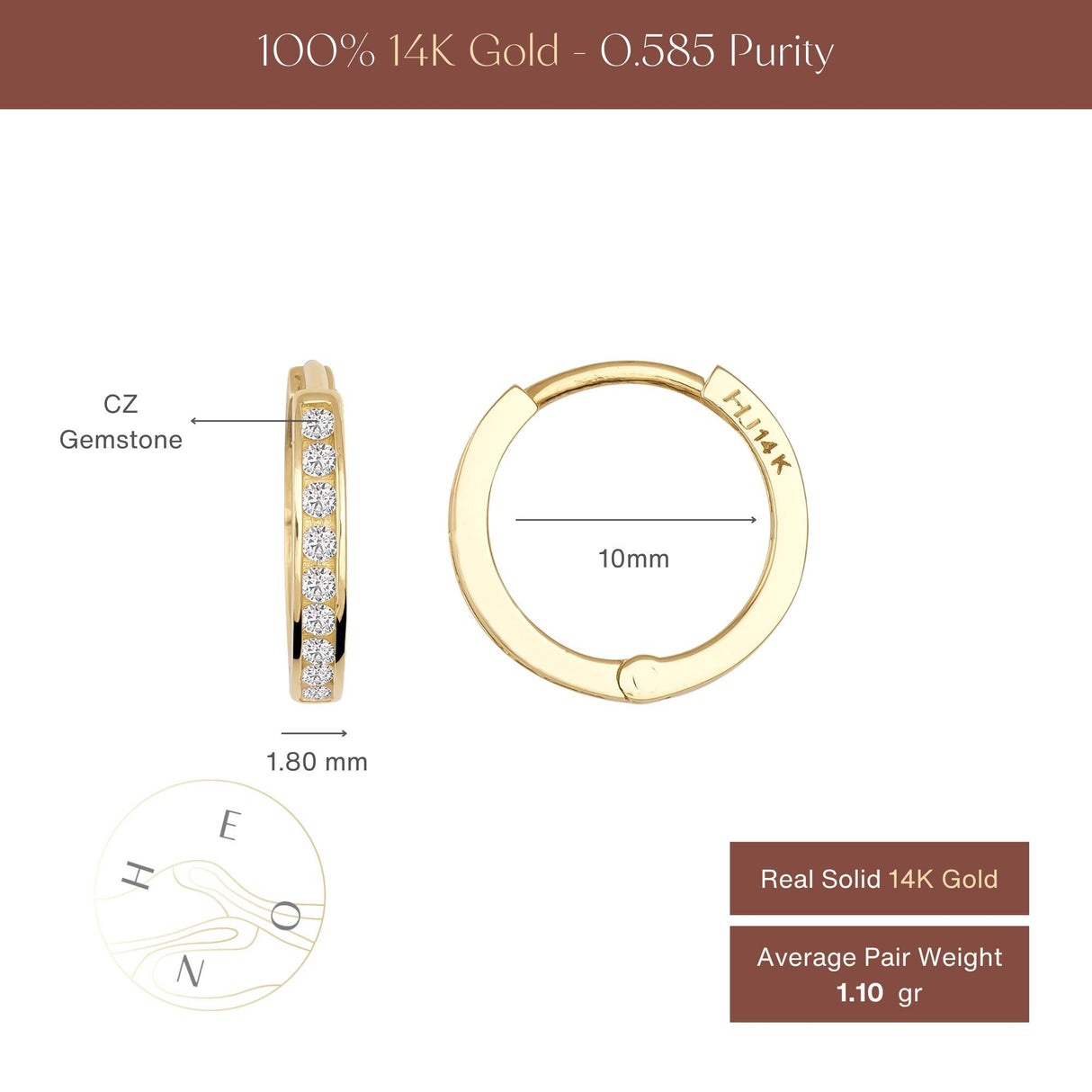 14K Gold CZ Hoop Earrings Thin Huggie Hoops Minimal Diamond Look Hoops