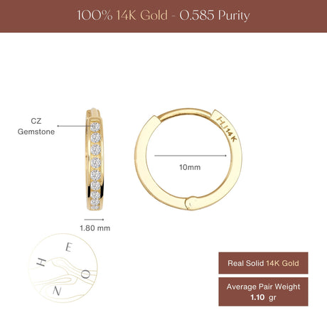 14K Gold CZ Hoop Earrings Thin Huggie Hoops Minimal Diamond Look Hoops