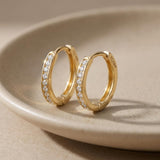 14K Gold CZ Hoop Earrings Thin Huggie Hoops Minimal Diamond Look Hoops
