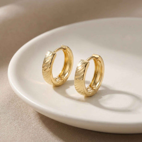 14K Gold Textured Hoop Earrings Huggie Hoops Minimalist