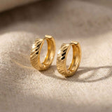 14K Gold Textured Hoop Earrings Huggie Hoops Minimalist