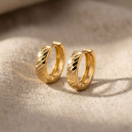14K Gold Textured Hoop Earrings Huggie Hoops Minimalist