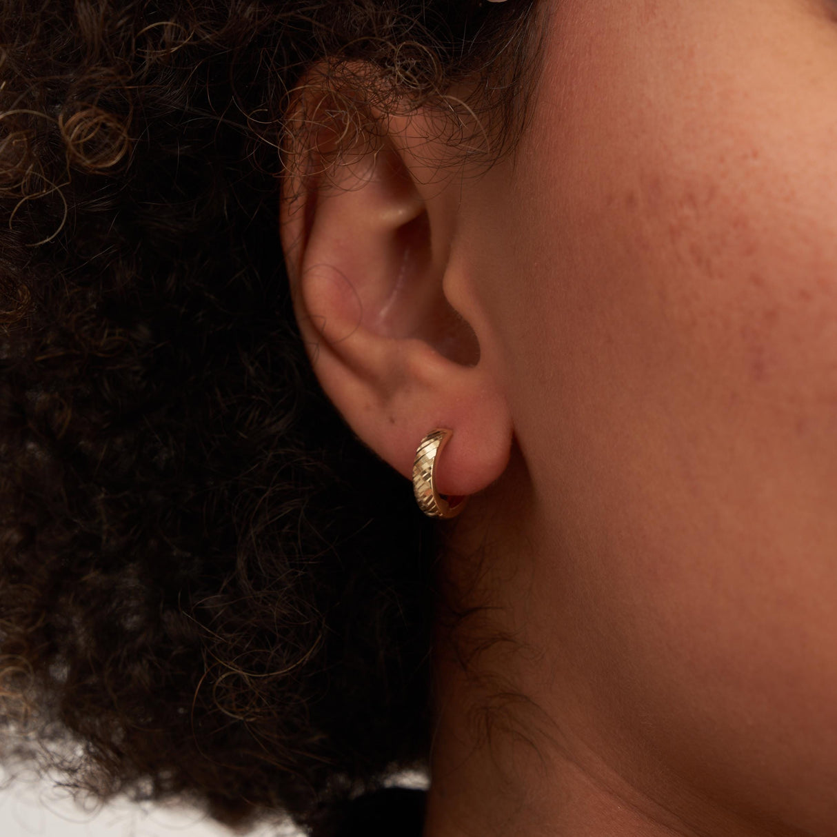 14K Gold Textured Hoop Earrings Huggie Hoops Minimalist