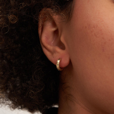 14K Gold Textured Hoop Earrings Huggie Hoops Minimalist