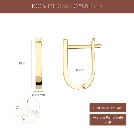 14K Gold Oval Huggie Hoop Earrings Minimal U Shape Small Gold Hoops