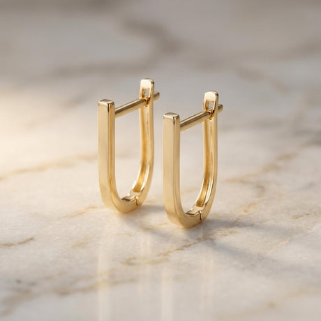14K Gold Oval Huggie Hoop Earrings Minimal U Shape Small Gold Hoops