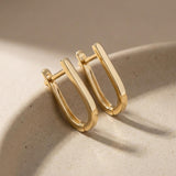 14K Gold Oval Huggie Hoop Earrings Minimal U Shape Small Gold Hoops