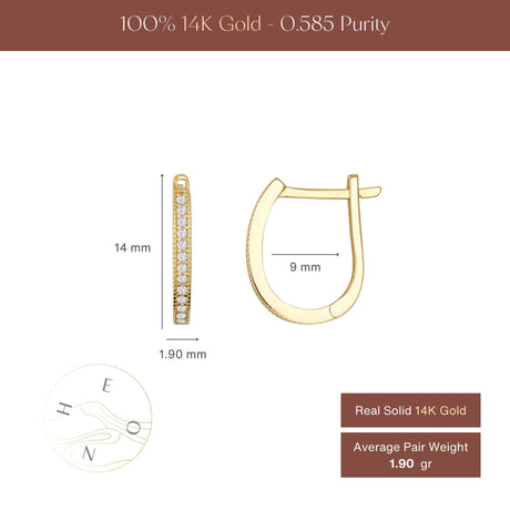 14K Gold Diamond Simulant Hoop Earrings Oval Huggie CZ Pavé Minimal Gold Hoops