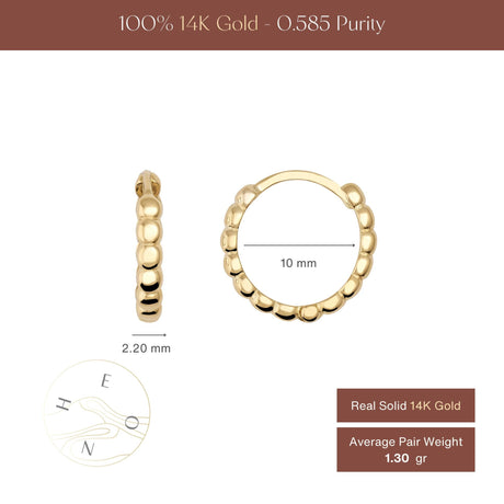 14K Gold Beaded Hoop Earrings Bubble Huggie Minimal Gold Ball Hoops