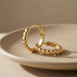 14K Gold Beaded Hoop Earrings Bubble Huggie Minimal Gold Ball Hoops
