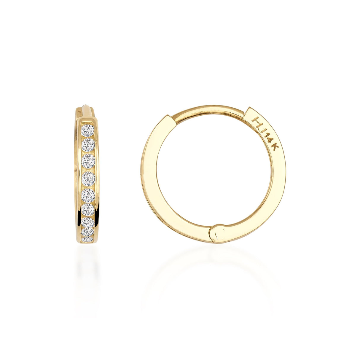 14K Gold CZ Hoop Earrings Thin Huggie Hoops Minimal Diamond Look Hoops