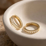 14K Gold CZ Hoop Earrings Thin Huggie Hoops Minimal Diamond Look Hoops