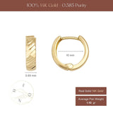 14K Gold Textured Hoop Earrings Huggie Hoops Minimalist
