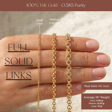 FULL Solid 14K Gold Rolo Link Chain Necklace: Belcher Chain